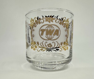 Vintage TWA Airlines The world of Switzerland Rocks glass (two Available)