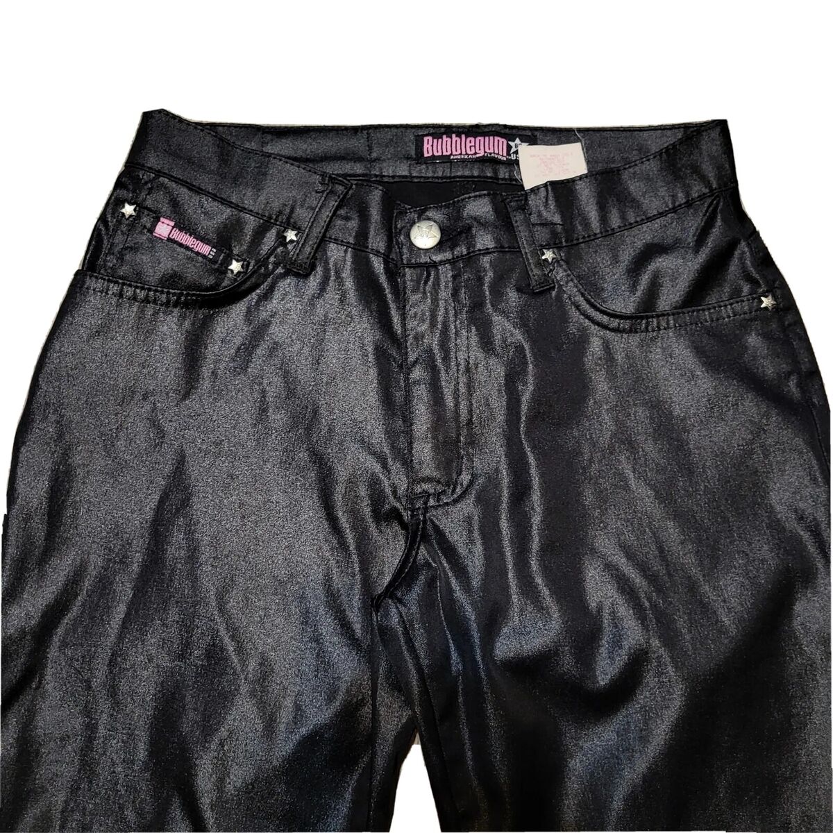 Vtg Bubble Gum Flare Shiny Black Polyester Pants Bootcut Vtg Bubble Gum Flare Shiny Black Polyester Pants Bootcut