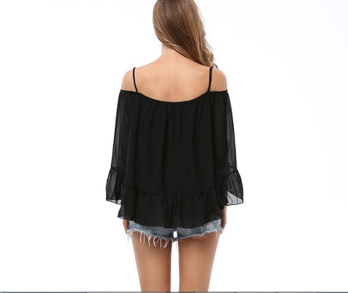 Camisa sin mangas de gasa negra borde ondulado semi transparente suelta flotante - Imagen 5 de 10