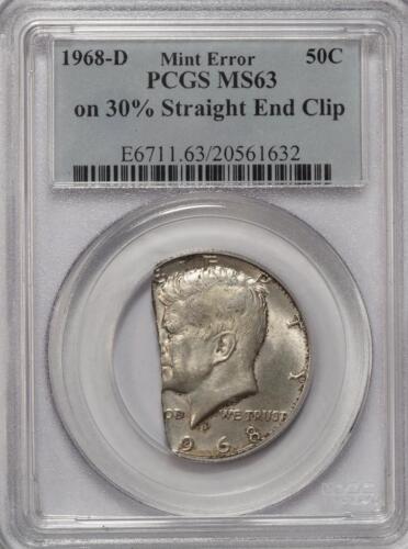 1968 D PCGS MS63 30% Straight End Clip 40% Silver Kennedy Half Dollar Mint Error - Picture 3 of 4
