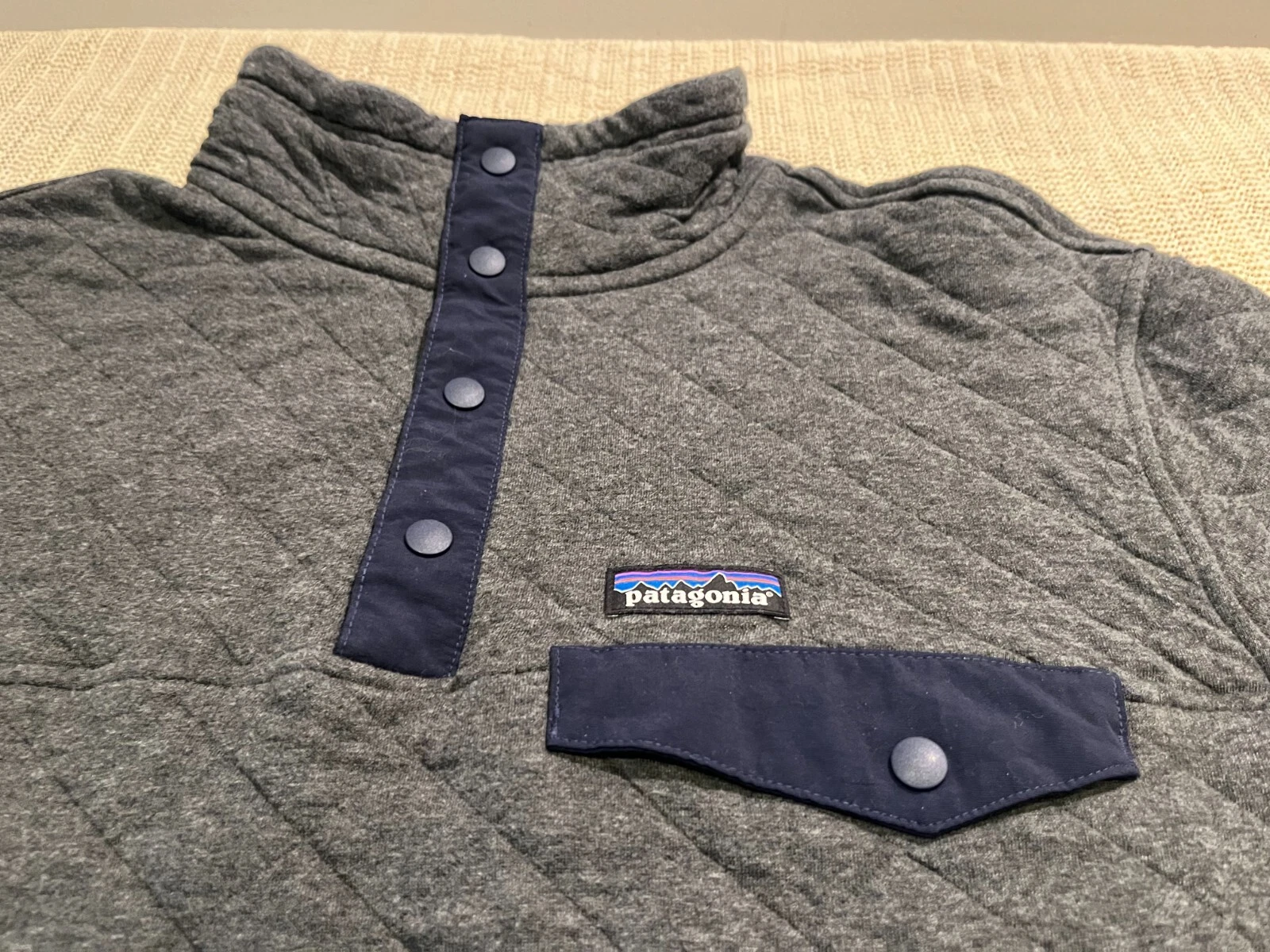 patagonia pullover organic cotton snap-t quilted logo hiking hoodie