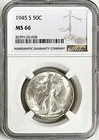 1945 S WALKING LIBERTY HALF DOLLAR NGC MS66 BRIGHT WHITE COIN