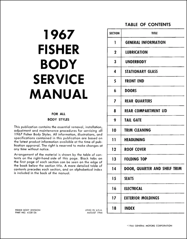 Pontiac 1967 carrocería manual GTO Tempest LeMans Bonneville Grand Prix Catalina Foto 2 de 2