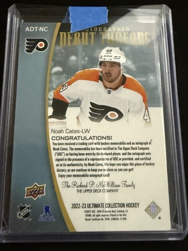 2022 Upper Deck Ultimate Collection Debut Threads /99 Noah Cates Rookie Auto RC - Picture 2 of 2