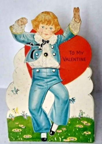 1920s Carrington Dancing Boy Vintage Mechanical Valentine Day Card  - Picture 1 of 3
