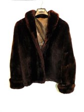 Vintage Sears L Dark Brown Mouton Lamb Fur Coat Shearling Shawl Collar Pockets