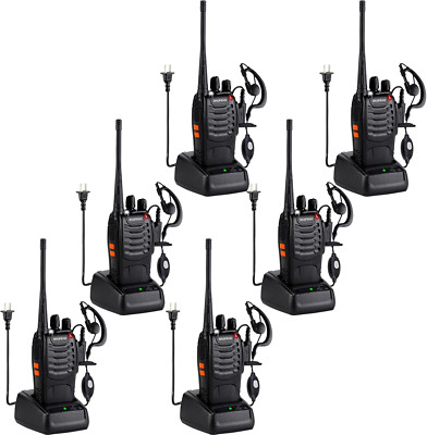 6Pack w/ 6Earpiece Walkie Talkies 888S UHF 16 Channel Handheld Two Way Radios US