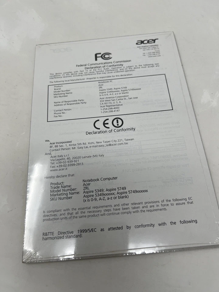 Aspire ZRL 5749 / 5749A / 5349 Notebook Computer Manual - Image 2 of 2