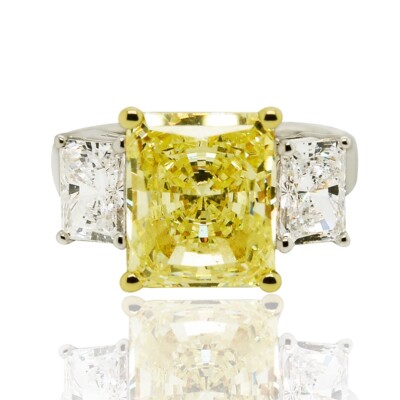 9.0 Ct. tw. Radiant Cut Fancy Yellow CZ Ring 14K,18K White Gold
