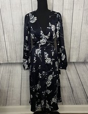 NWT Lulus Women's Small Navy Floral Long Sleeve Empire Waist V-Neck Maxi Dress