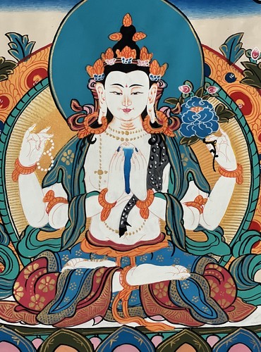 AVALOKITESHVARA/ CHENREZIG ORIGINAL TIBETAN THANGKA PAINTING/ BUDDHIST ART - Picture 7 of 7