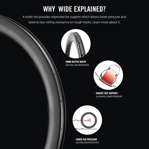 700C Carbon Road Bike Rim 40mm 45mm Depth 28mm Width Clincher Tubeless 24/24H - Picture 5 of 31