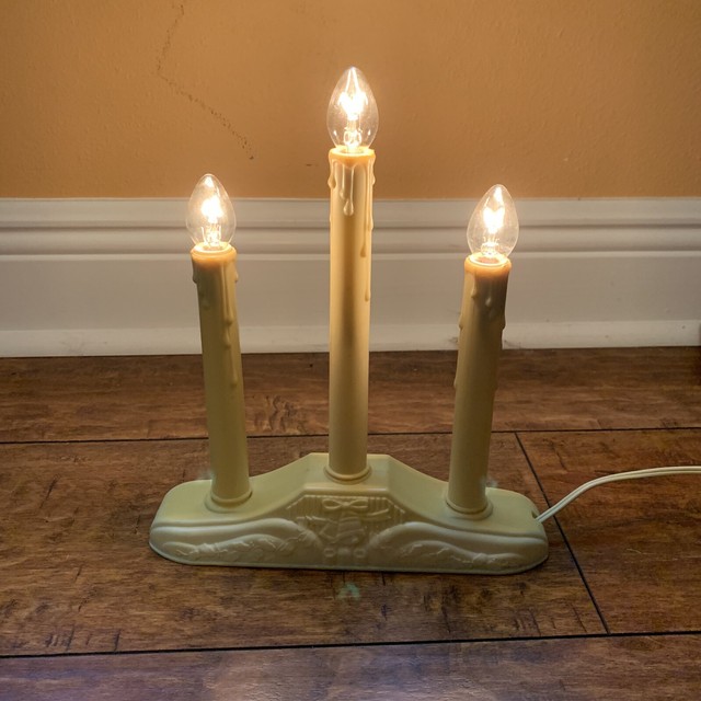 Vintage Christmas Window Electric Candle 3 Light Candolier Complete In