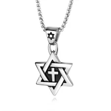 Stainless Steel Messianic Star Of David Cross Pendant Necklace Black Gold Silver