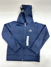 New Youth Boys Size Small / 8 Navy ADIDAS Dri-Fit Fleece Full Zip Zipper Hoody