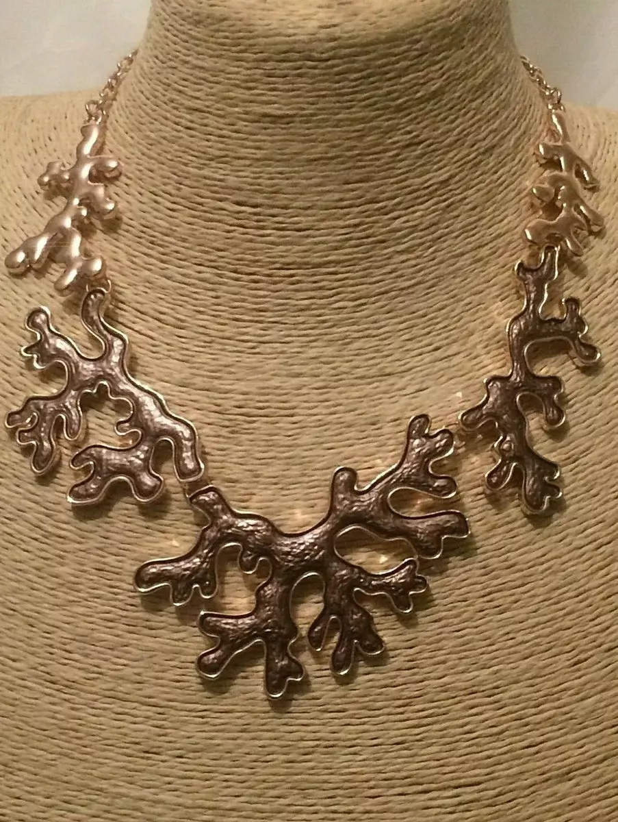 Womens Rose Gold Statement Fashion Costume Unusual Modern Contemporary Necklace