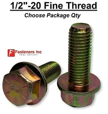 1/2-20 Fine Thread Grade 8 Flange Frame Bolt Yellow Zinc Plated 1/2" Dia. NF