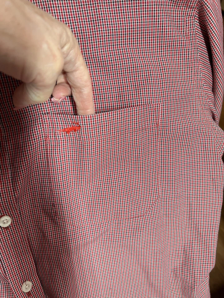 Мужская рубашка с крокодилом размер L красная клетчатая с длинным рукавом на пуговицах - Изображение 4 из 4