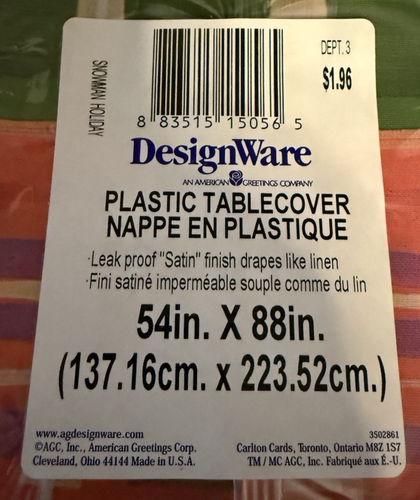 VTG DESIGNWARE PLASTIC TABLECLOTH 54 x 88 GREEN/RED PLAID, Made in USA - Picture 3 of 4
