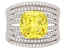 Fabulous Cushion Cut Dark Yellow 5.87CT Citrine With CZ Rows Modern Unique Ring