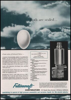 1957 Futurecraft El Monte California Sealed Solenoid Valves Egg Art Print Ad