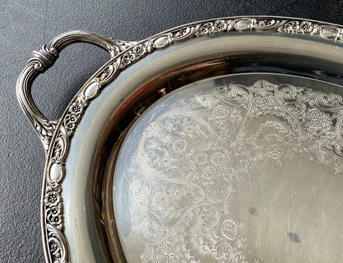 Vintage Victorian Rose Wm Rogers & Son Oval Silver Plated Serving Platter Tray - Picture 4 of 17