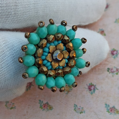 Michal Negrin Chunky Ring Turquoise Bead Cluster Flowers Crystal Gift Box New - Picture 9 of 17