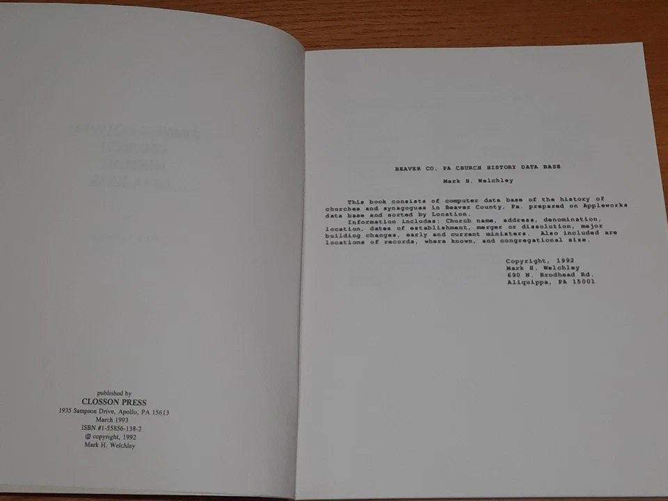 Beaver County Pennsylvania Church History Data Base by Mark Welchley - Image 4 of 4