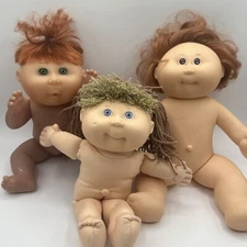 3 Vintage Xavier Roberts Cabbage Patch Dolls Brown Blue Hard Body Red Crimp