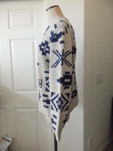 Vintage POLO Ralph Lauren Oatmeal Blue Cotton Southwest Beacon Blanket Sweater L - Bild 4 von 7