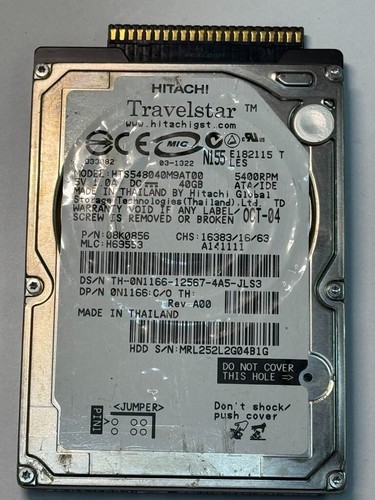 Dell N1166 HTS548040M9AT00 40GB 5.4K RPM 8MB Cache2.5"IDE Ultra ATA100/ATA-6 HDD - Picture 2 of 6