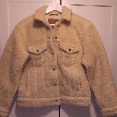 Levis Women All Over Sherpa Cream Beige Premium Sherpa Trucker Jacket Size  M | eBay