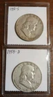 2 Franklin 1/2 Dollars 1951-S & 1949- D 90% Silver Constitutional Junk $1 FV