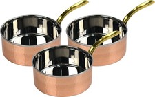 3pc Copper Steel Saucepan Set Brass Handle Small Cooking Pans 11 13 16cm