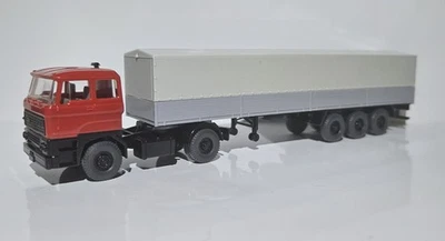 Wiking 24555 H0 1:87 LKW DAF TURBO PLANE PRITSCHEN SATTELZUG ROT GRAU  - Bild 1 von 4