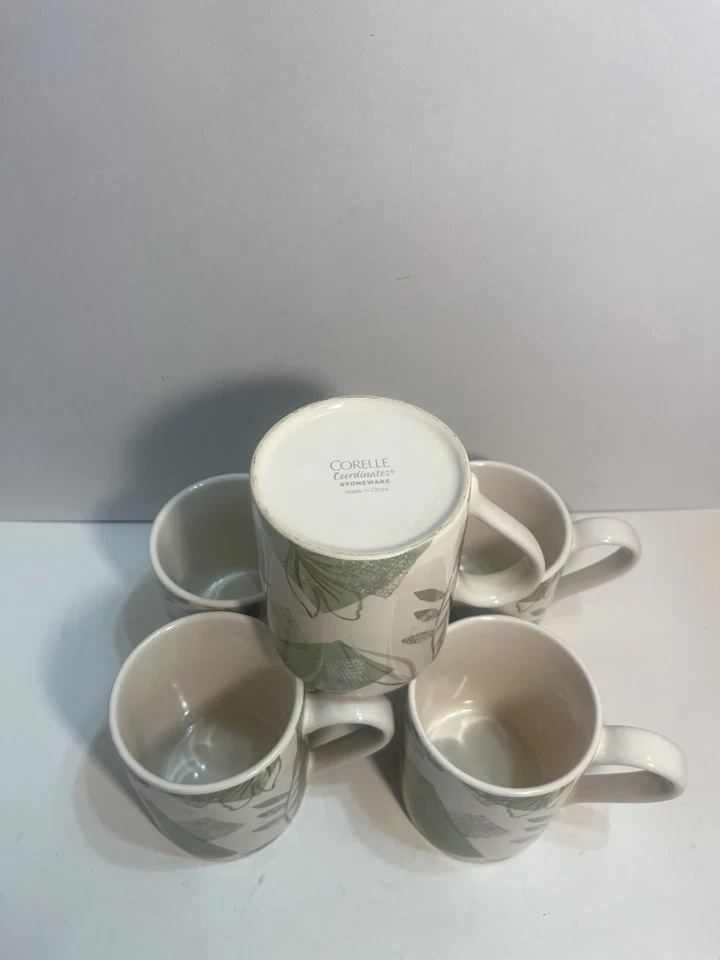 5 tazas de café Corelle Coordenates gres hojas texturizadas ¡USADAS EN EXCELENTE ESTADO! 1453 Foto 3 de 4