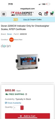 Doran 2200 Commercial Shipping Scale Digital Display Complete Kit