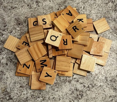 Vintage Wooden Scrabble Tiles Lot of 62 Letters Crafts Replacements. 2x2