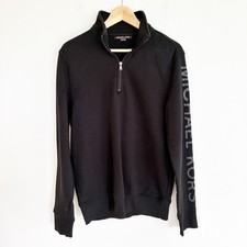 Michael Kors 1/4 Zip Sweatshirt Mens M Black Logo Sleeve Pullover Luxury