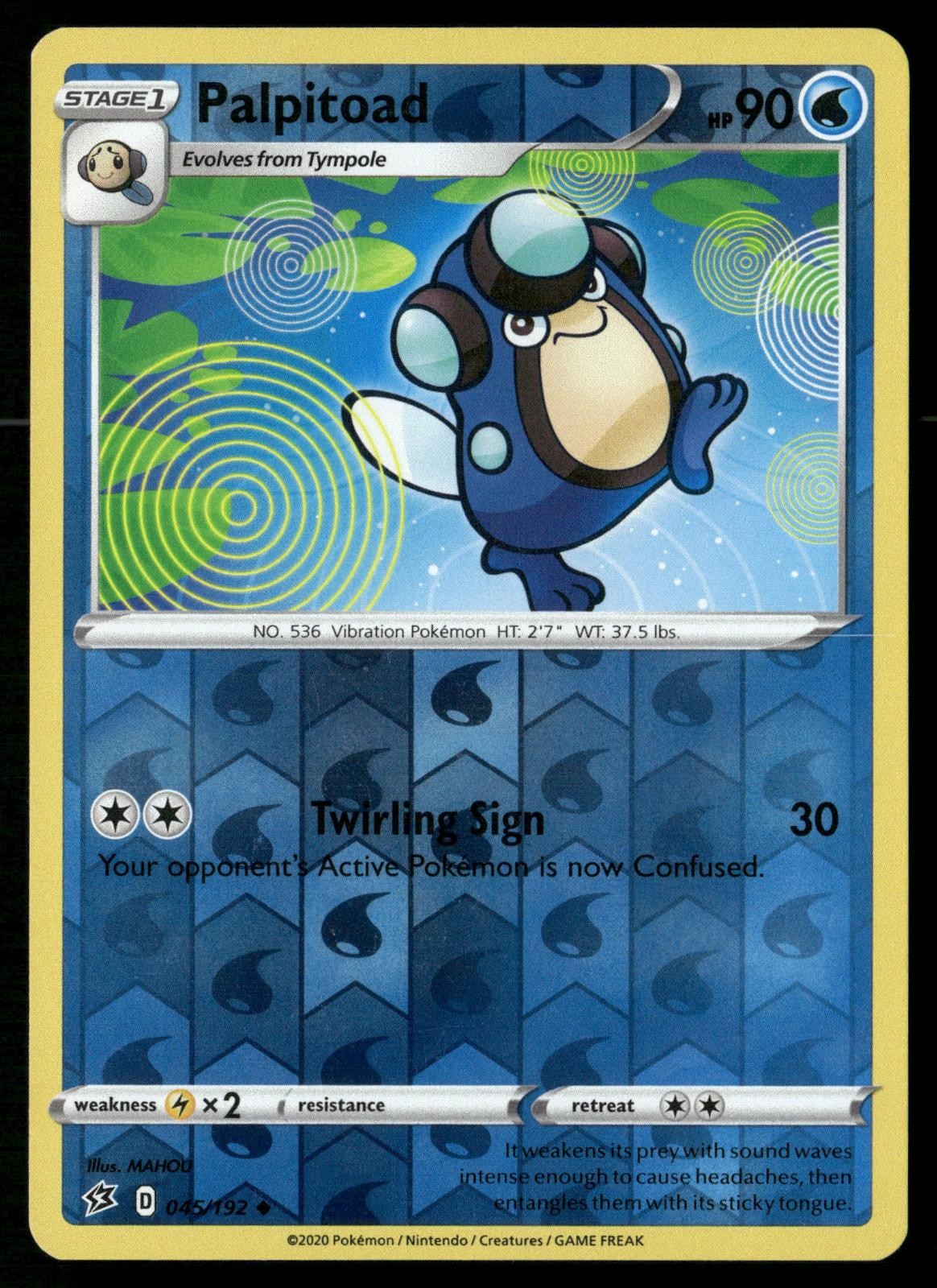 Palpitoad 045/192 Uncommon Rebel Clash Pokemon Reverse Holo NM
