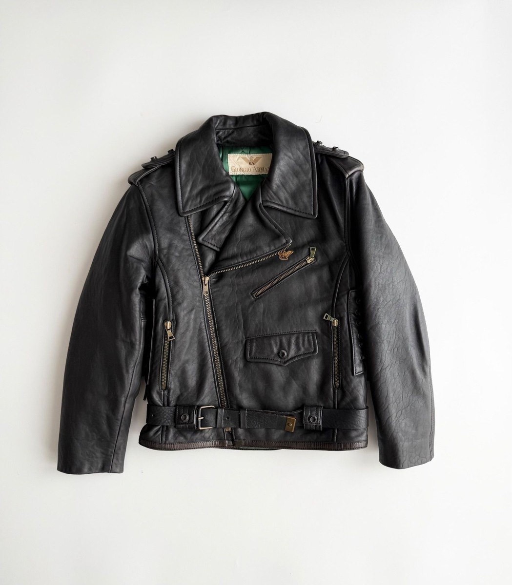 1982 Giorgio Armani Ryders Jacket Leather Size 32 Black Archive