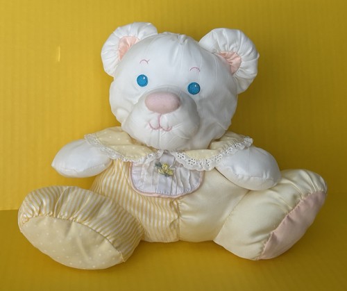 Fisher Price Puffalump Yellow  Baby Bear Cub w/Rattle White  & Soft Yellow Plush