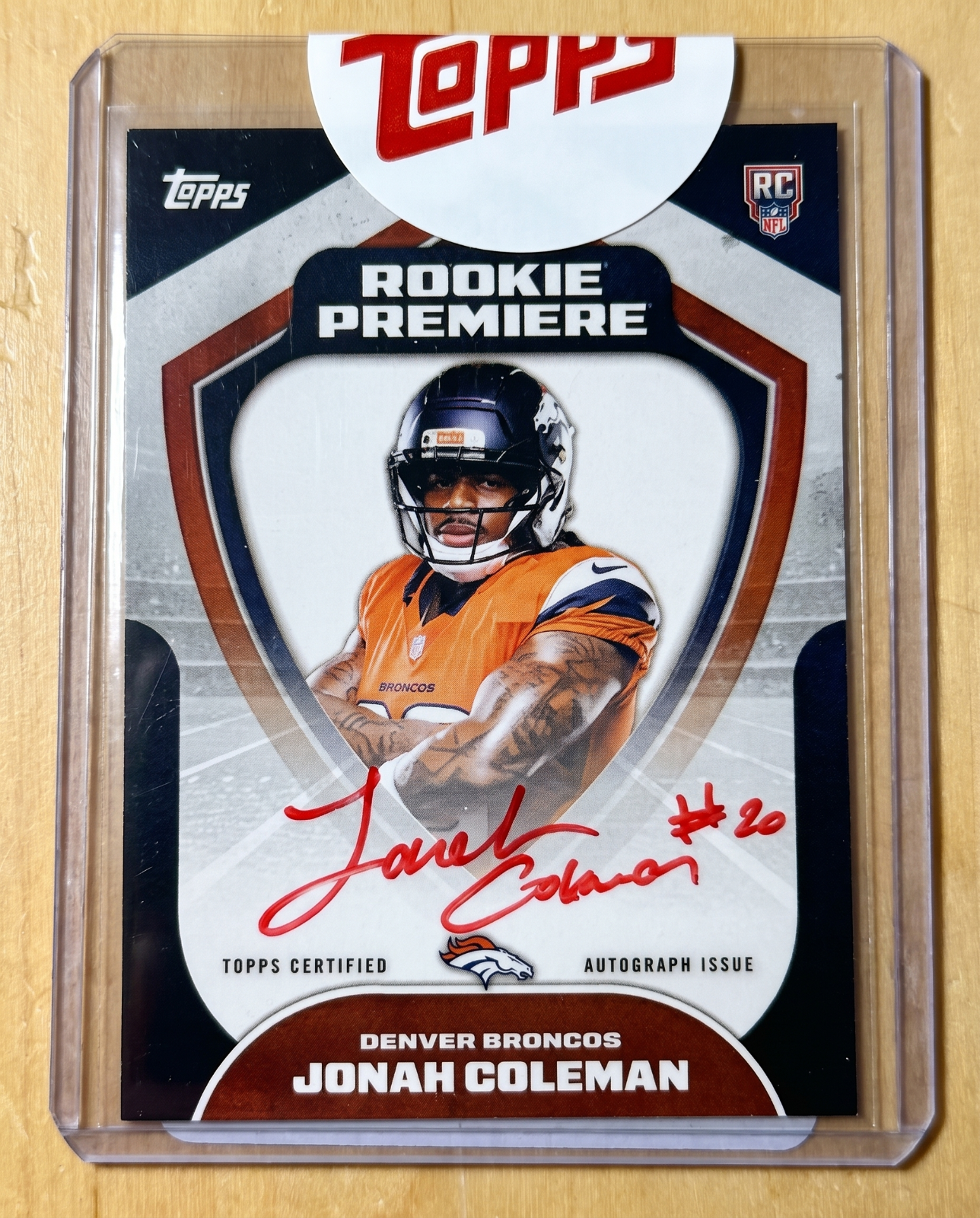 Red Ink JONAH COLEMAN Rookie 2026 Topps Flagship Football Auto RED INK (1: ...
