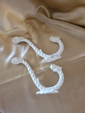 Set of 2 Antique-Style White Rope Cast Iron Double Wall Hooks