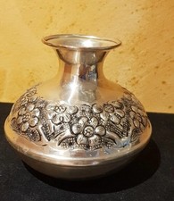 Silberne Vase, Kupfer, Florale Ornamente, (Verzinnt), Silbernes Objekt ca. 9cm 