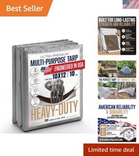 10x12 Heavy Duty Waterproof Tarp, 10 Mil Thick  UV Treated  Tear Resistant