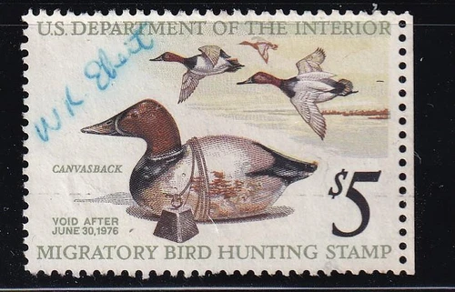 USA MIGRATORY BIRD HUNTING STAMP SIGNED $5 CANVASBACKS - Afbeelding 1 van 1