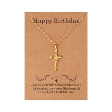 Lcherry Cross Necklace for Women -18K Gold Plated March Birth Mar.-Daffodil