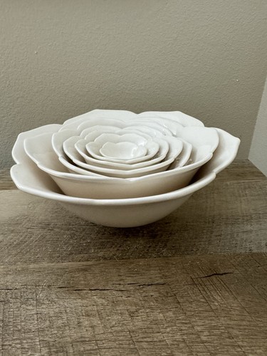 Cuencos anidadores vintage Whitney Smith flor loto 7 piezas crema - Imagen 19 de 20