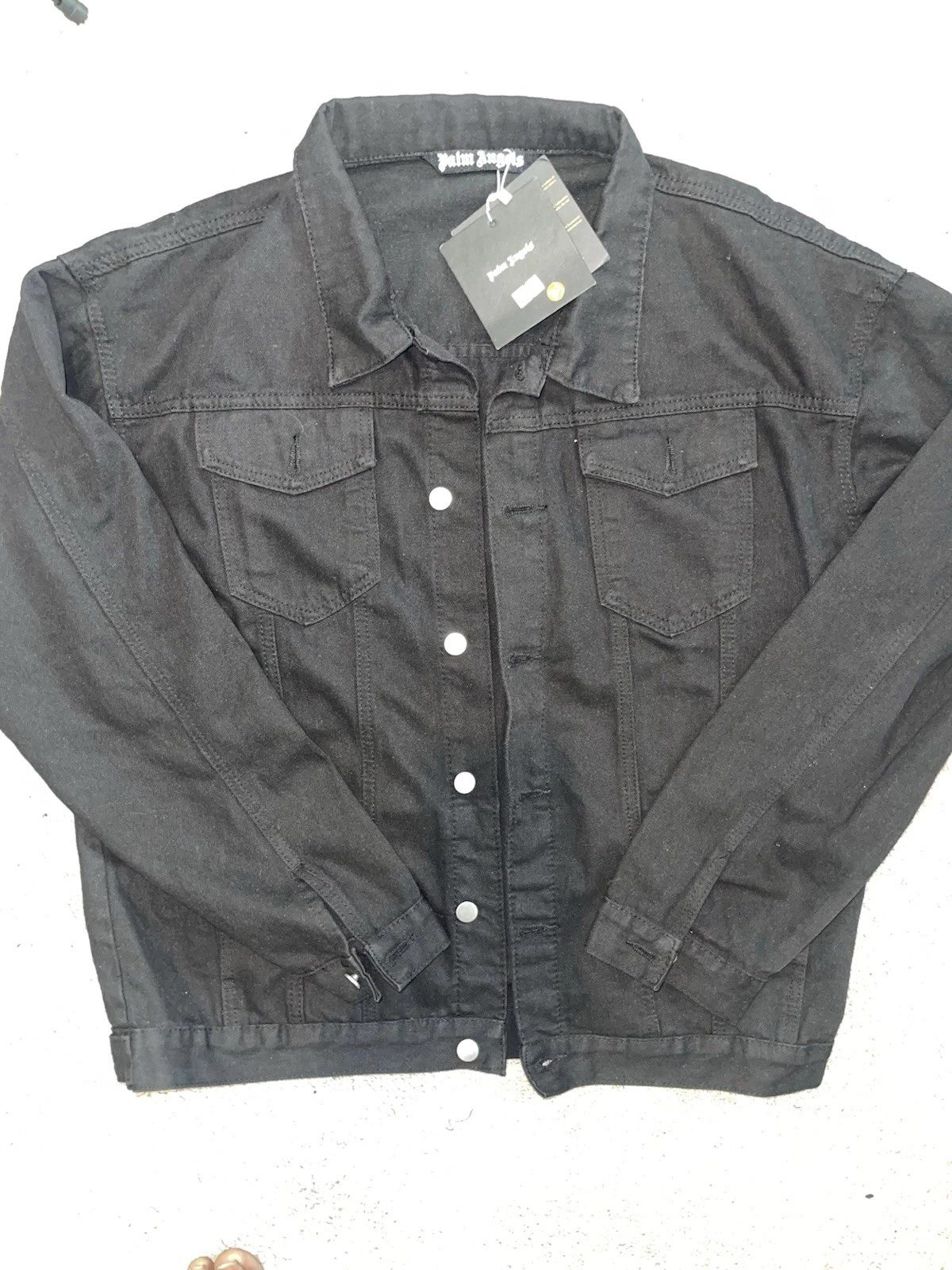 Palm Angels Men Black Vintage Logo Back Button Front Denim Jacket size X-LARGE  image 10